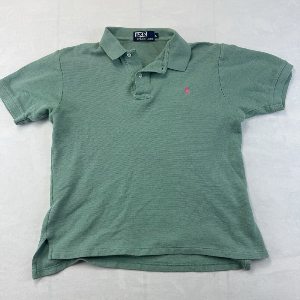 Polo Ralph Lauren Men Medium Polo Shirt Green Short Sleeve Golf Pink Pony